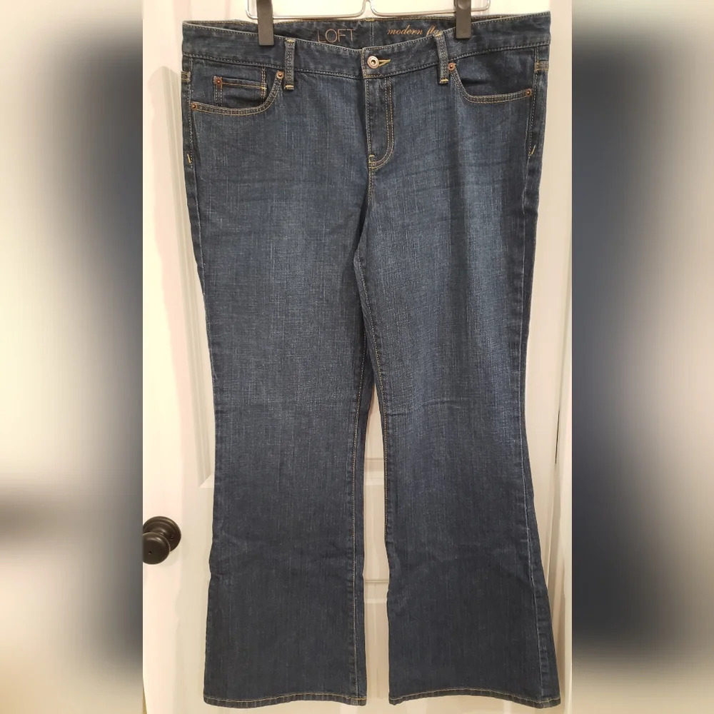 LOFT Modern Flare Jeans Blue Denim Women Size 14